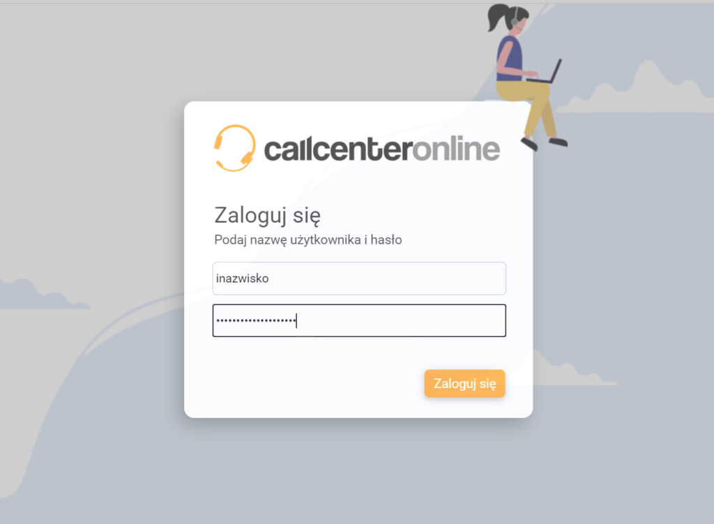 Logowanie do systemu call center online przy użyciu hasła i loginu 
