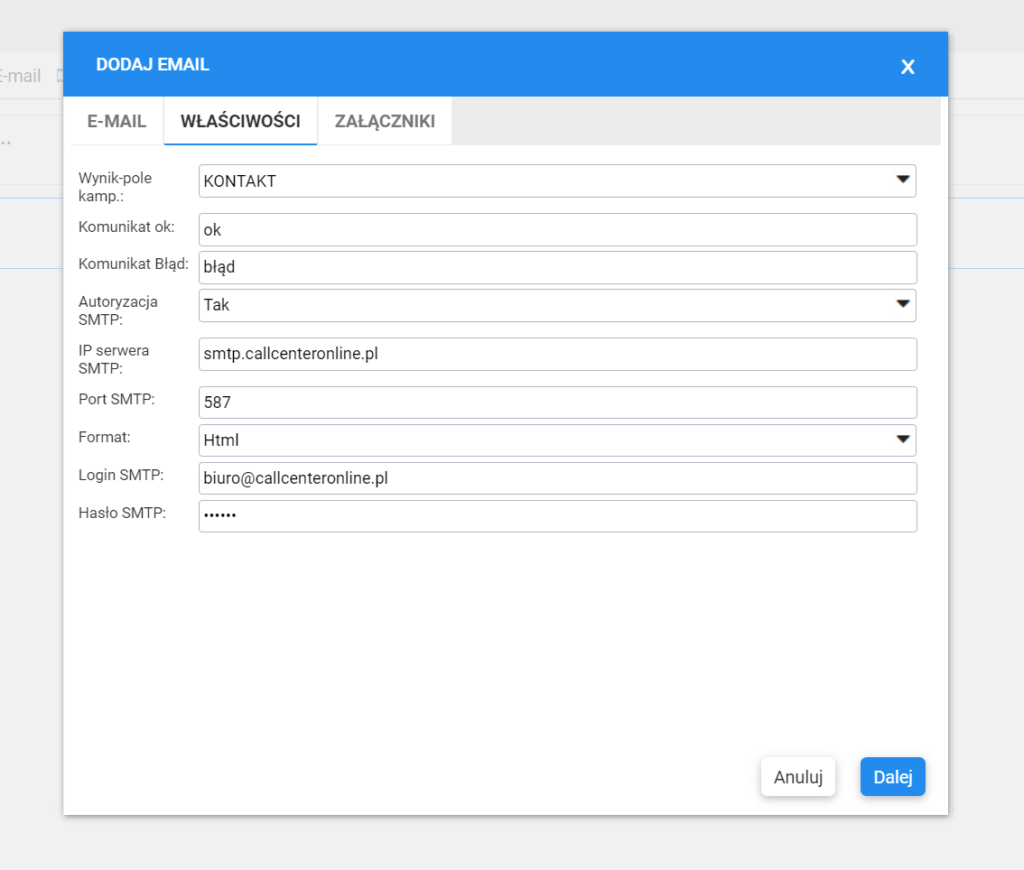 Konfiguracja nadawcy