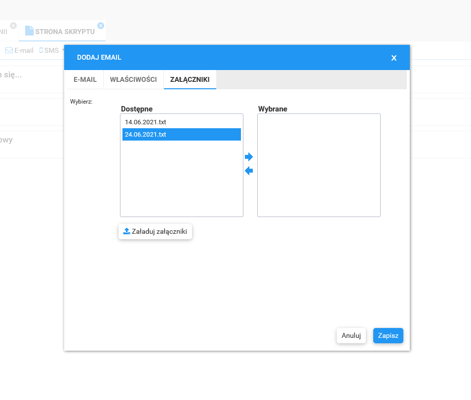 Dodawanie załącznika do wiadomości email