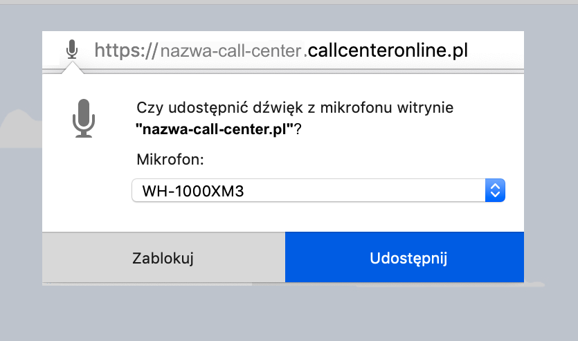 Udostępnianie mikrofonu aplikacji call center w przeglądarce
